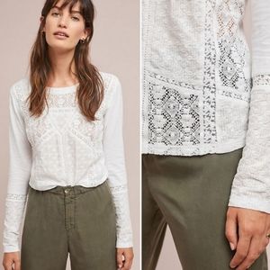 Anthropologie White Lace Detail Blouse